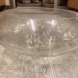 Vintage Punch Bowl Set Retro Mid Century Modern Round Glass 9 Pcs Gogo Groovy