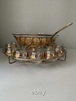 Vintage Punch Bowl Set Vito Bari glassware With Original Stand And Ladle MCM