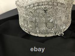 Vintage Queen Lace Bohemia Deep Clear Glass Crystal Punch Bowl Footed 11 x 7