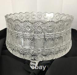Vintage Queen Lace Bohemia Deep Glass Crystal Punch Bowl Footed Center Piece