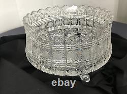 Vintage Queen Lace Bohemia Deep Glass Crystal Punch Bowl Footed Center Piece