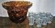 Vintage RARE Cambrige Marigold Wild Rose Glass Punch Bowl Set