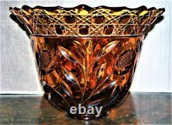 Vintage RARE Cambrige Marigold Wild Rose Glass Punch Bowl Set