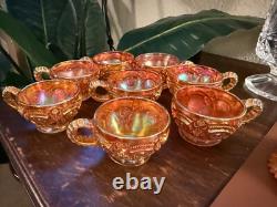 Vintage RARE Carnival Glass Imperial 474 Marigold Punchbowl & Pedestal + 8 cups