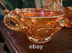 Vintage RARE Carnival Glass Imperial 474 Marigold Punchbowl & Pedestal + 8 cups
