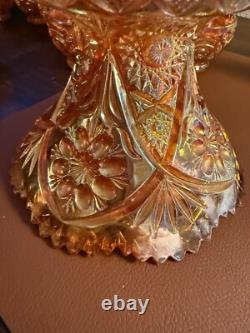 Vintage RARE Carnival Glass Imperial 474 Marigold Punchbowl & Pedestal + 8 cups