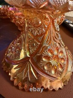 Vintage RARE Carnival Glass Imperial 474 Marigold Punchbowl & Pedestal + 8 cups