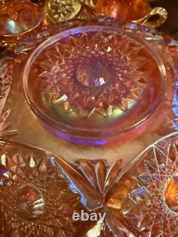 Vintage RARE Carnival Glass Imperial 474 Marigold Punchbowl & Pedestal + 8 cups