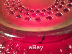 Vintage RARE Smith Ruby Red Glass Hobnail Punch Bowl