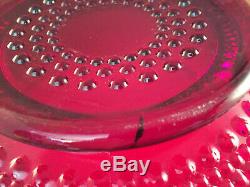 Vintage RARE Smith Ruby Red Glass Hobnail Punch Bowl