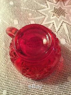 Vintage RUBY RED PUNCH BOWL LE SMITH DAISEY PANEL RED, RUBY, WITH CUPS NICE