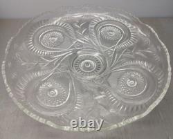 Vintage Radiant Daisy Star Pattern Glass Punch Bowl withUnderplate & 12 Cups