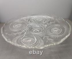 Vintage Radiant Daisy Star Pattern Glass Punch Bowl withUnderplate & 12 Cups