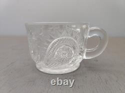 Vintage Radiant Daisy Star Pattern Glass Punch Bowl withUnderplate & 12 Cups