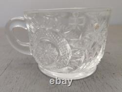 Vintage Radiant Daisy Star Pattern Glass Punch Bowl withUnderplate & 12 Cups