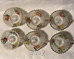 Vintage Retro French Glass Fruit Punch Bowl Cups Pear Cherry Motif Set of 6 RARE