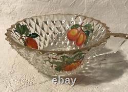 Vintage Retro French Glass Fruit Punch Bowl Cups Pear Cherry Motif Set of 6 RARE