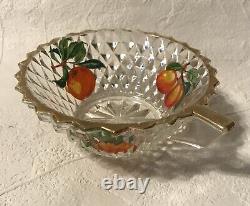 Vintage Retro French Glass Fruit Punch Bowl Cups Pear Cherry Motif Set of 6 RARE