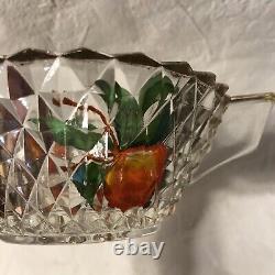 Vintage Retro French Glass Fruit Punch Bowl Cups Pear Cherry Motif Set of 6 RARE