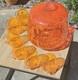 Vintage Retro Italian Orange Art Glass Empoli Punch Bowl Set (No Ladel)