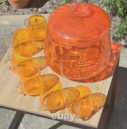 Vintage Retro Italian Orange Art Glass Empoli Punch Bowl Set (No Ladel)