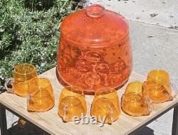 Vintage Retro Italian Orange Art Glass Empoli Punch Bowl Set (No Ladel)