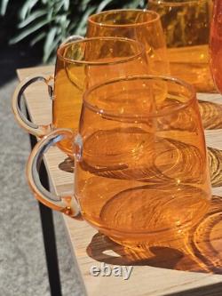Vintage Retro Italian Orange Art Glass Empoli Punch Bowl Set (No Ladel)