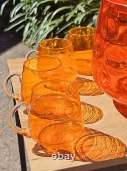 Vintage Retro Italian Orange Art Glass Empoli Punch Bowl Set (No Ladel)