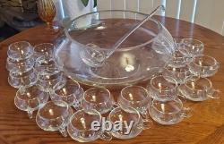 Vintage Riekes Crisa Modern Blown Glass Punch Bowl 23 Piece Set Mint Condition