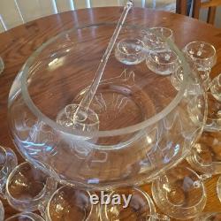 Vintage Riekes Crisa Modern Blown Glass Punch Bowl 23 Piece Set Mint Condition