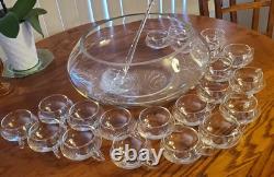 Vintage Riekes Crisa Modern Blown Glass Punch Bowl 23 Piece Set Mint Condition