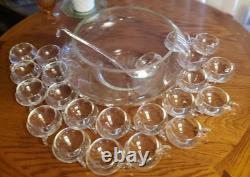 Vintage Riekes Crisa Modern Blown Glass Punch Bowl 23 Piece Set Mint Condition