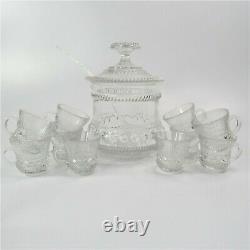 Vintage Rope and Bead Punch Bowl with Cover, Dipper and Ten Cups AA111