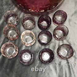 Vintage Ruby Flash Punch Bowl & 12-Cup Matching Set Ruby Red, Cranberry Glass