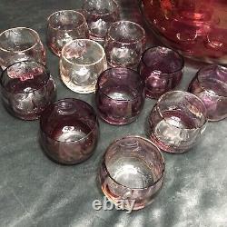 Vintage Ruby Flash Punch Bowl & 12-Cup Matching Set Ruby Red, Cranberry Glass