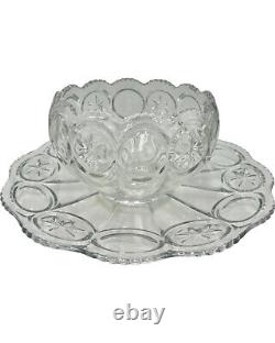 Vintage Set 15 Punch Bowl Set Clear Glass Starburst Party Holiday