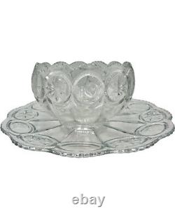 Vintage Set 15 Punch Bowl Set Clear Glass Starburst Party Holiday