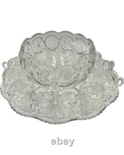 Vintage Set 15 Punch Bowl Set Clear Glass Starburst Party Holiday