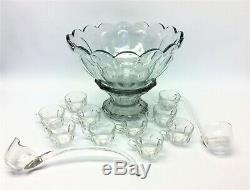Vintage Set Heisey Glass Large Punch Bowl Pedestal Cups Ladles Serving Used