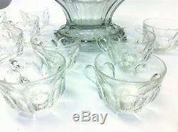 Vintage Set Heisey Glass Large Punch Bowl Pedestal Cups Ladles Serving Used