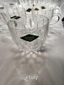 Vintage Shannon Crystal Punch Bowl With 8 Cups And Silver Plated Latle