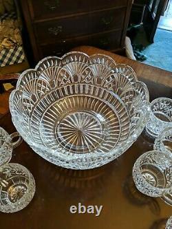 Vintage Shannon Crystal Punch Bowl With 8 Cups Godinger Freedom fan arches