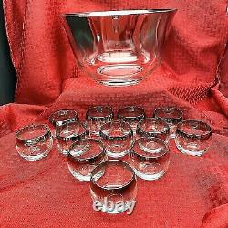 Vintage Silver Fade Glass Punch Bowl Set- 1970's