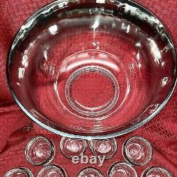 Vintage Silver Fade Glass Punch Bowl Set- 1970's