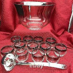 Vintage Silver Fade Glass Punch Bowl Set- 1970's
