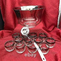 Vintage Silver Fade Glass Punch Bowl Set- 1970's