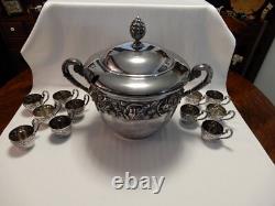 Vintage Silver Plate Punch Bowl or Wine Chiller with Lid, Glass Insert, 11 Cups