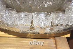 Vintage Slewed Horseshoe-radiant Daisy Punch Bowl, Underplate & 16 Punch Cups! L