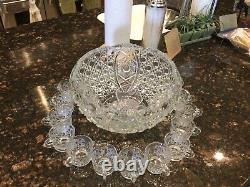 Vintage Smith Glass Daisy and Button Clear Punch Set (Bowl, Ladle, 18 cups)