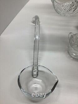 Vintage Smith Glass Daisy and Button clear punch bowl withladle 12cups, hooks Stand